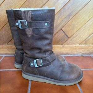 UGG Brown Leather Boots with Buckle Detail